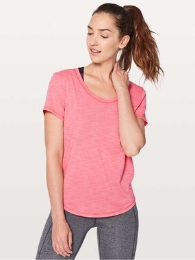 Lululemon Meant to Move Tee Women Size 8 Coral Pink Heathered Athletic Yoga
